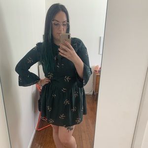 Madewell Silk Dark Green Mini Dress